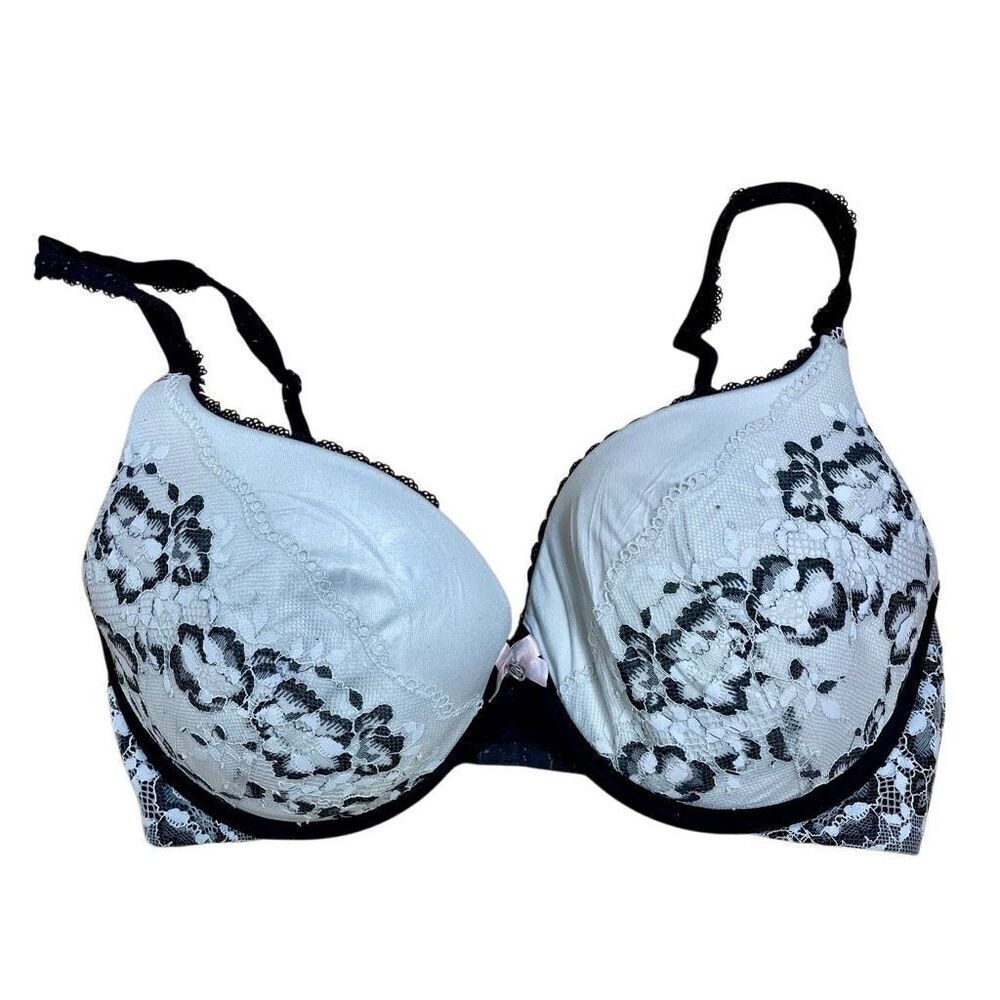 Victorias Secret Body by Perfect‎ Shape Bra Black White Lace Padded 32ddd